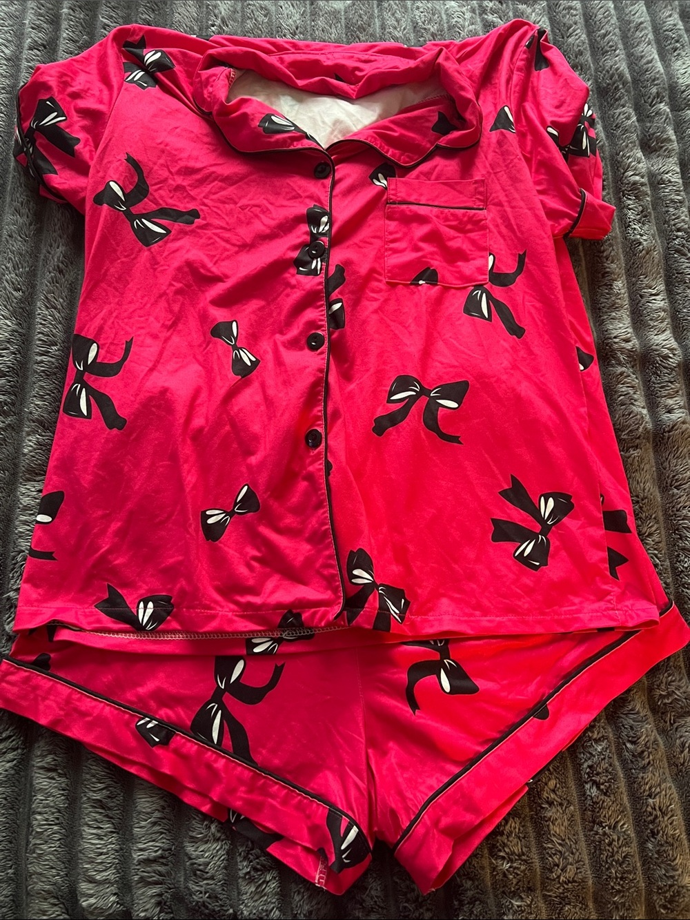 Women’s Pink Bow-Print Short Pajama Set